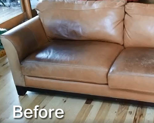 Tan Leather Couch Before Restoration